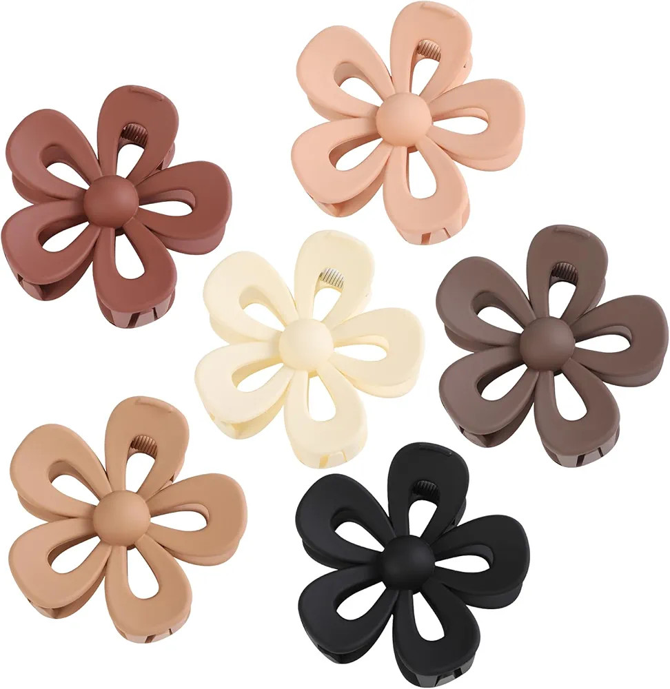 6PCS Flower Claw Clips, Flower Hair Clips for Women, Matte Hair Clips for Thick Thin Hair, Large ... | Amazon (US)