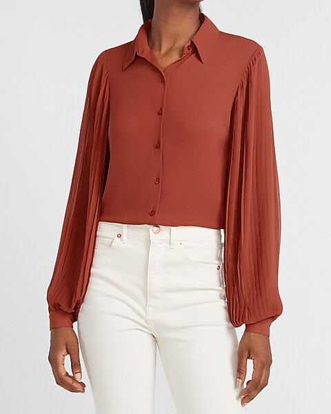 Pleated Balloon Sleeve Shirt | Express