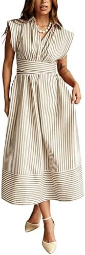 Yeokou Women Striped Shirt Dress Sleeveless Button Down Summer Casual Maxi Dresses Beach Vacation... | Amazon (US)