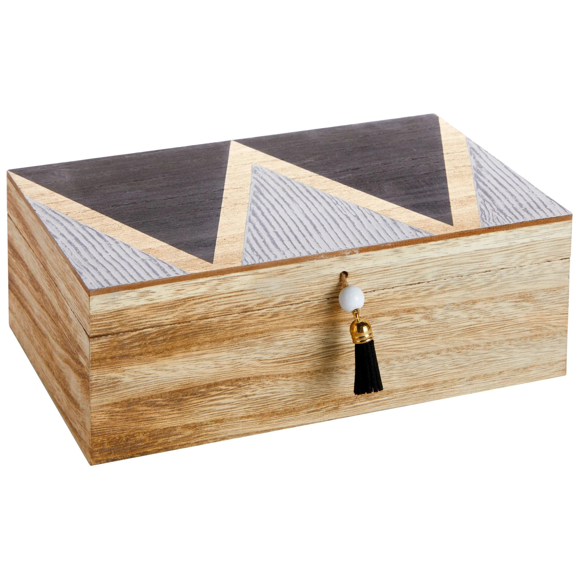 Small Wooden Decorative Box with Hinged Lid and Tassel for Jewelry, Trinket Storage (9.4 x 6 x 3 ... | Walmart (US)
