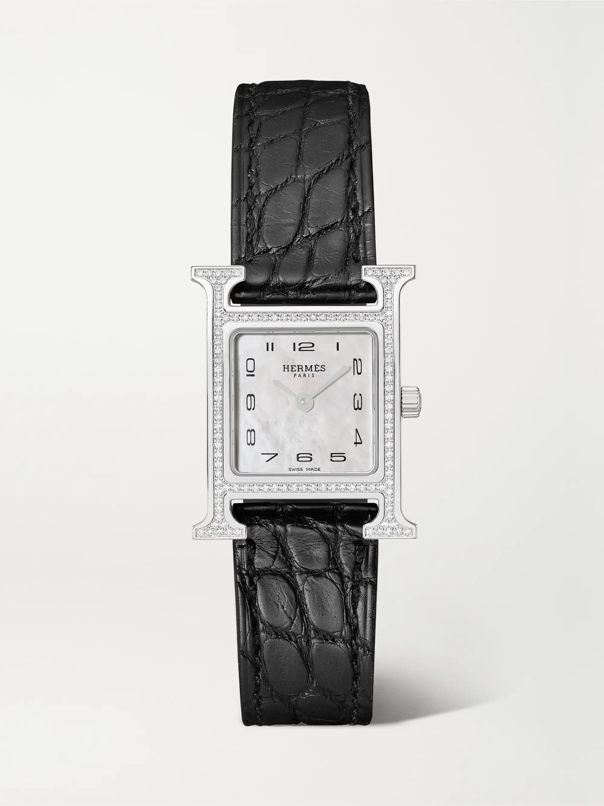Heure H 25mm small stainless steel, alligator, diamond and mother-of-pearl watch | NET-A-PORTER (UK & EU)