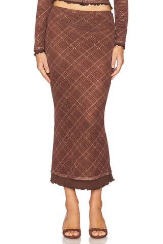 Line & Dot Richard Plaid Midi Skirt in Brown Multi from Revolve.com | Revolve Clothing (Global)