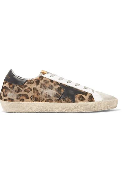 Golden Goose Deluxe Brand - Super Star Distressed Leather And Calf Hair Sneakers - Leopard print | NET-A-PORTER (US)