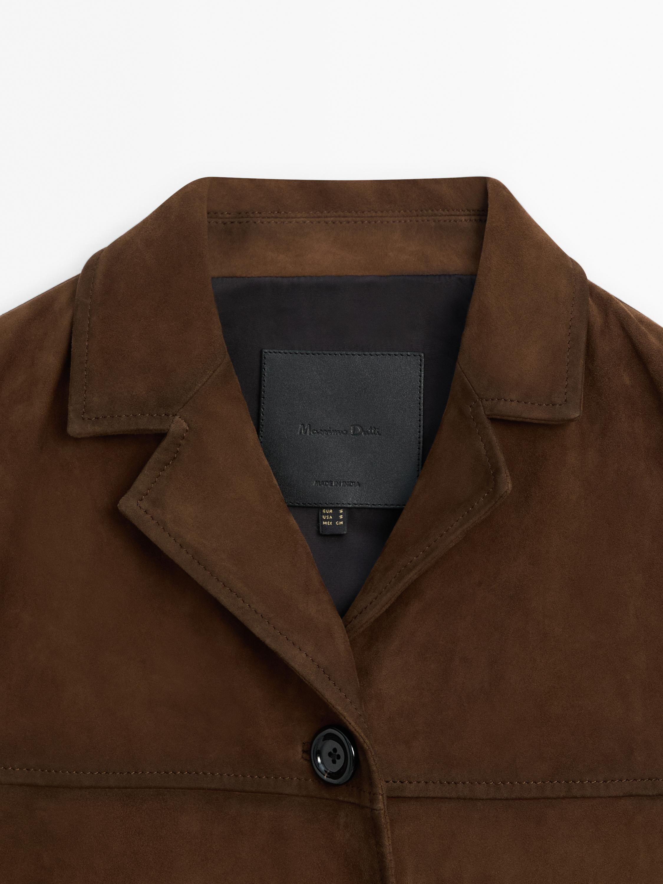 Short suede leather jacket with pocket details | Massimo Dutti US