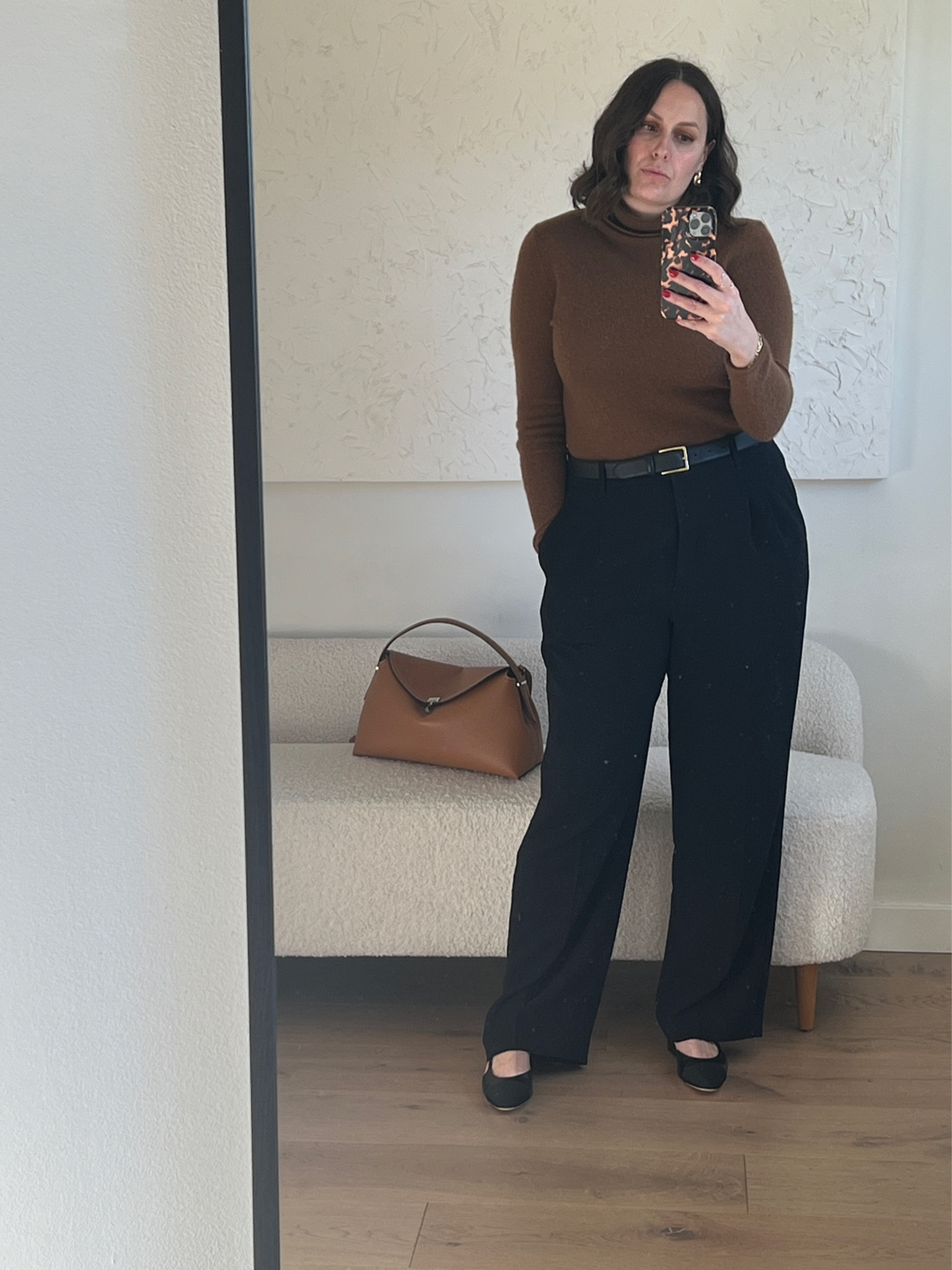 Todays fit, brown and black outfit, best black pants, toteme t lock styling 

#LTKmidsize #LTKSeasonal #LTKstyletip