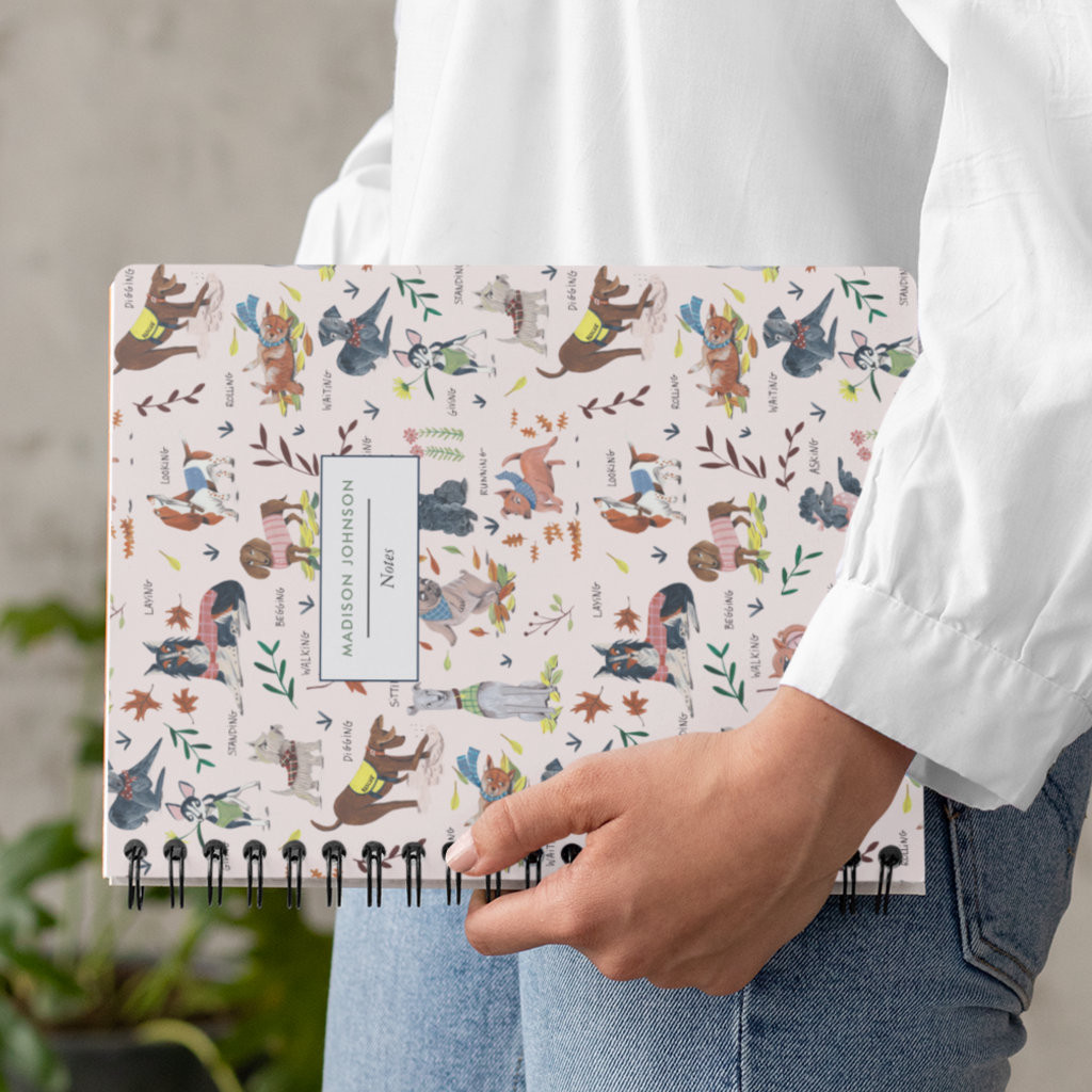 Cute pink dogs pattern monogram notebook | Zazzle
