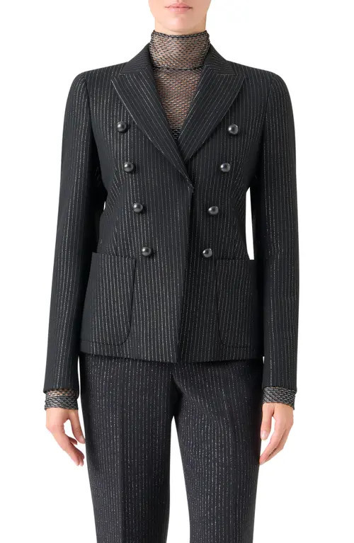 Akris punto Metallic Pinstripe Blazer in Black-Brushed Steel at Nordstrom, Size 10 | Nordstrom
