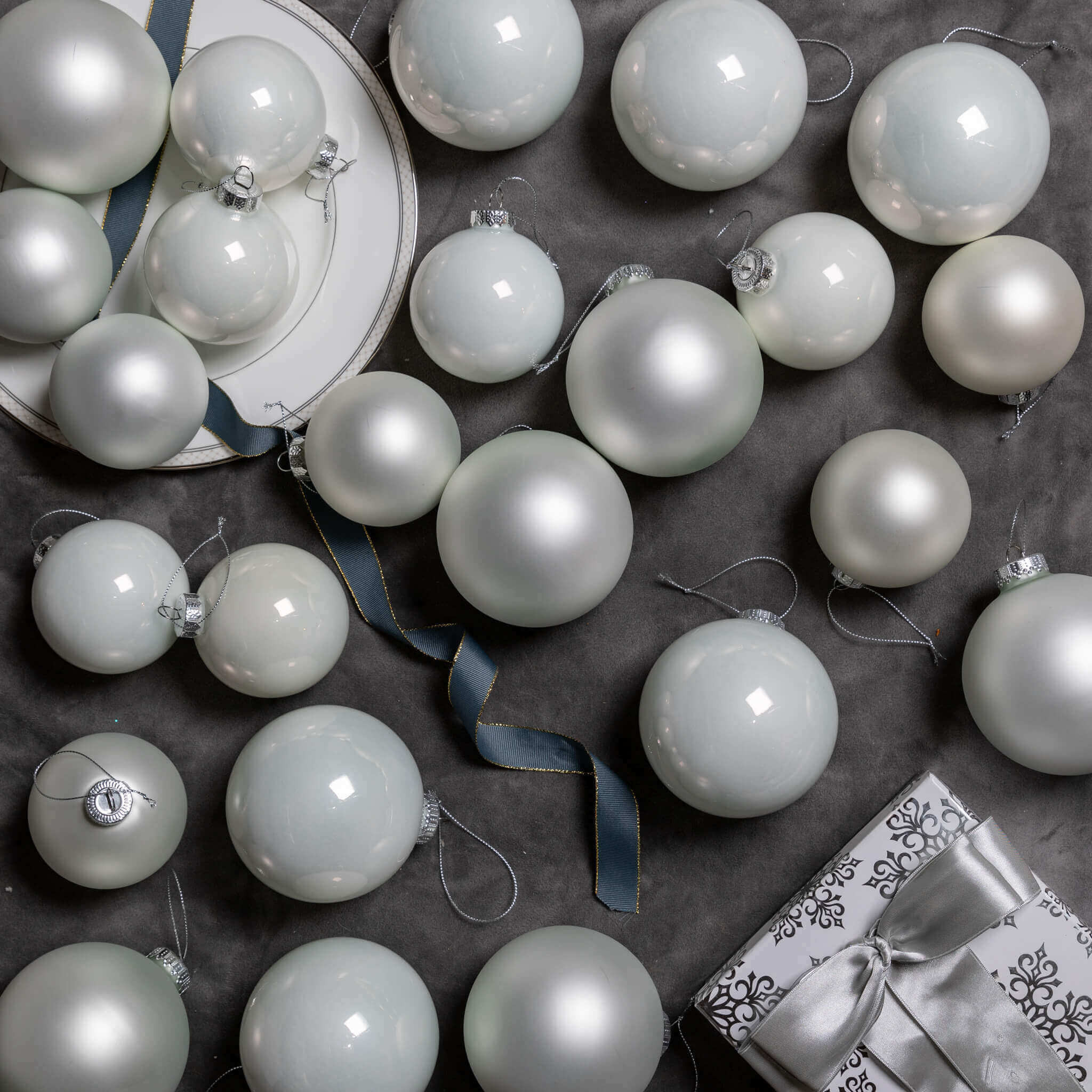 White Essential Glass Ornaments (24 Pack) | King of Christmas