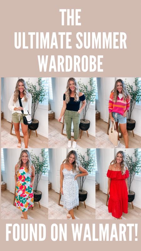 The perfect summer wardrobe- found ALL on Walmart!😍 obsessed with all of these looks! Whether it’s vacation, everyday summer casual, or a special event, this entire haul has you covered! 🚨Sizing help: size small crochet sweater / size S shorts / size S black top / size 4 cargos / size XS halter dress / size S blue floral but need M! This one runs small. I recommend you go up one. / size XS red dress - this one runs forgiving! 



@walmartfashion
#walmartpartner
#walmartfashion
Summer outfit ideas
Summer dresses


#LTKstyletip #LTKunder50 #LTKFind