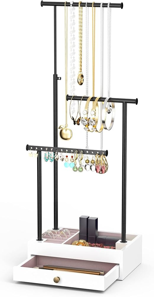 Love-KANKEI Jewelry Organizer Stand with Drawer,3 Tier Necklace Holder with Metal and Wood Base,J... | Amazon (US)