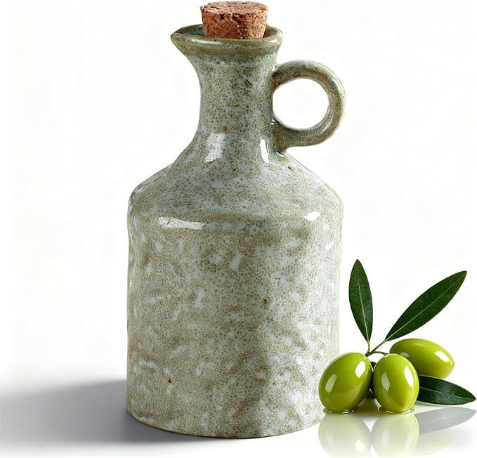 Ceramic Olive Oil Dispenser with Cork Stopper, Reactive Glaze Texture Oil Bottle, Leak - Proof Sm... | Amazon (US)