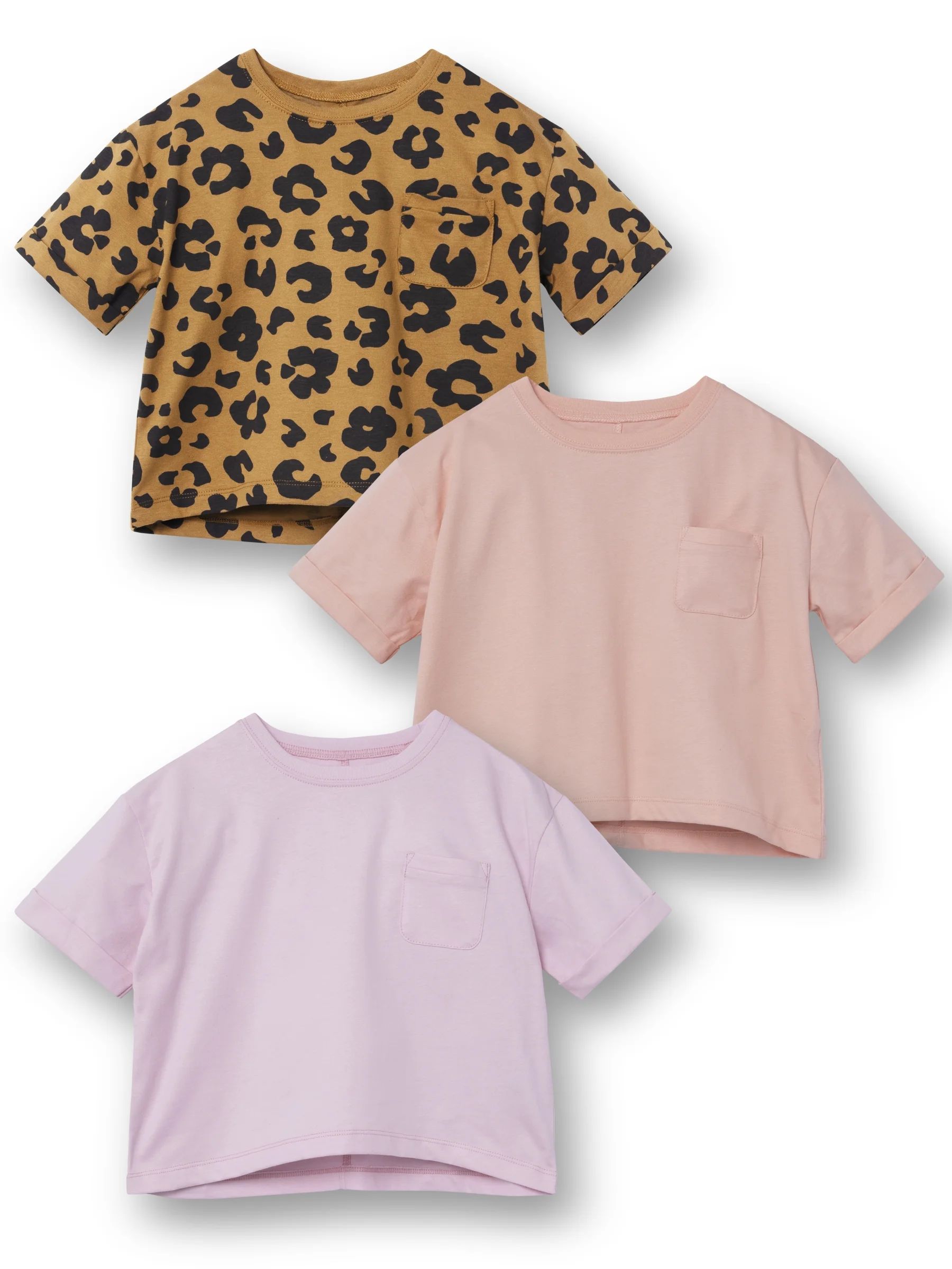 Little Star Organic 3 Pk Toddler Girls Short Sleeve Pocket Tees, Sizes 12M-5T | Walmart (US)