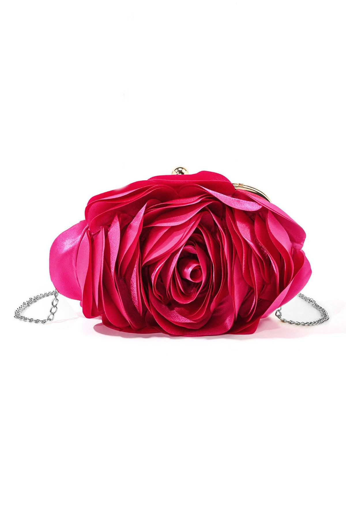 3D Rose Petal Satin Clutch in Magenta | Chicwish