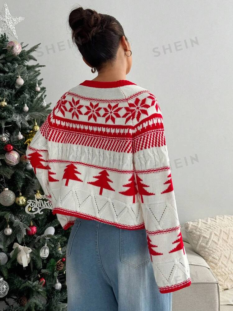 SHEIN MOOSTA 1pc Women Casual Everyday Christmas Tree Pattern Crew Neck Sweater, Autumn/Winter Cl... | SHEIN