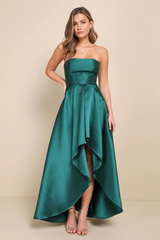 Broadway Show Emerald Green Strapless High-Low Maxi Dress | Lulus (US)