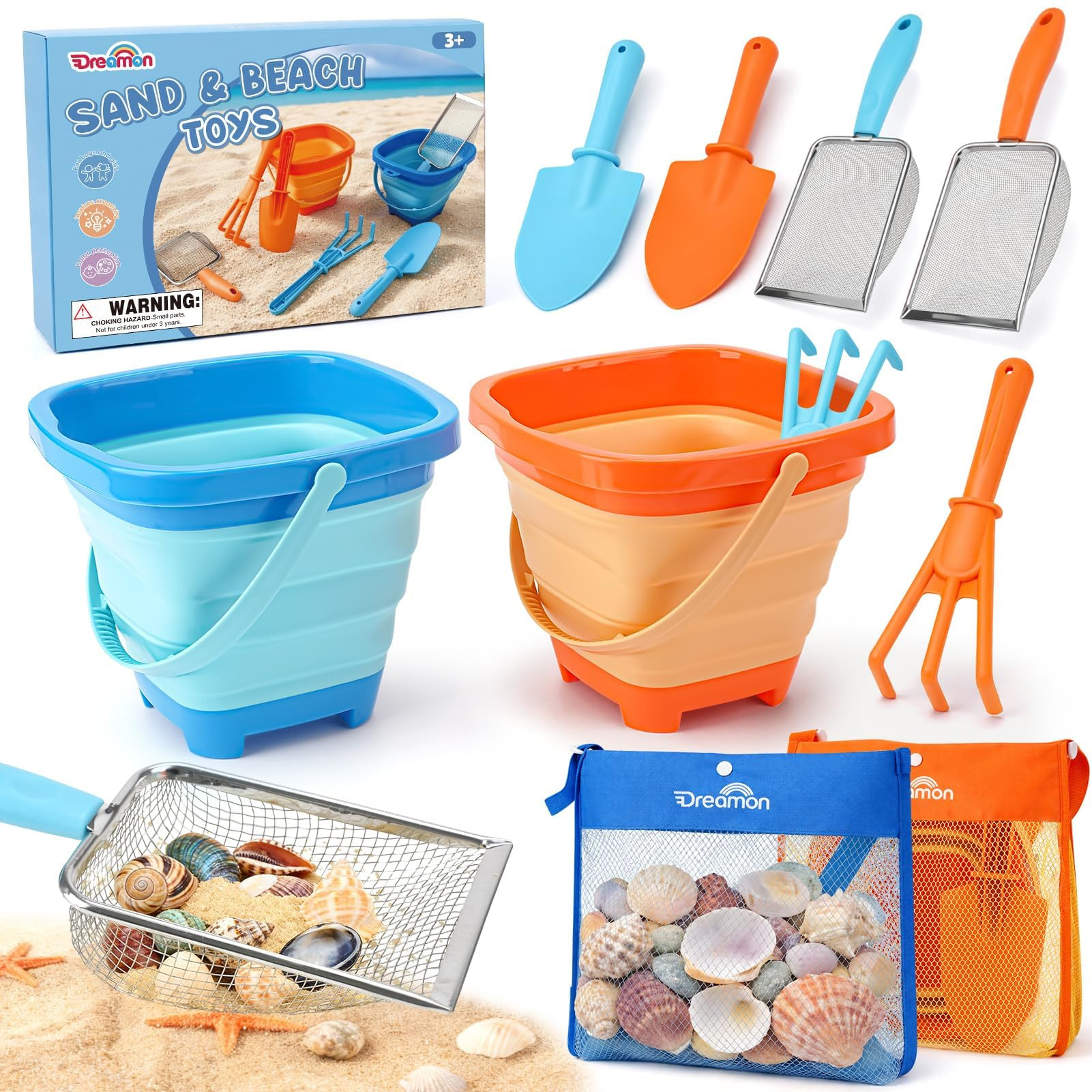 Dreamon Beach Toys, 2 Packs Travel Sand Toys for Kids Ages 4-8 | 10 PCS Sandcastle Building Kit w... | Amazon (US)