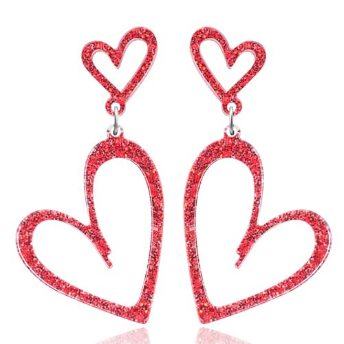 Ronglry Acrylic Heart Earrings Cute Valentines Earrings for Women Double Heart Dangle Earring Valentines Outfits Accessories Gifts Red Earring for Valentine's day Jewelry Gifts-red | Amazon (US)