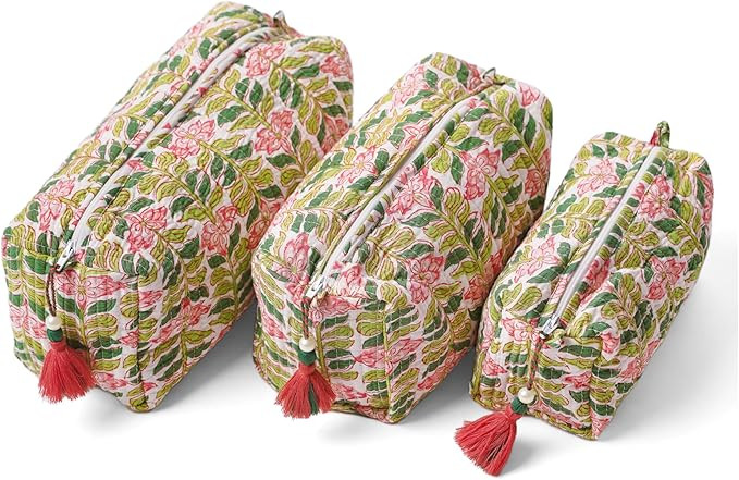 Saffron Marigold Quilted Floral Makeup Bag Set – Madagascar Prewinkle Vanilla Pattern 3 Sizes, ... | Amazon (US)