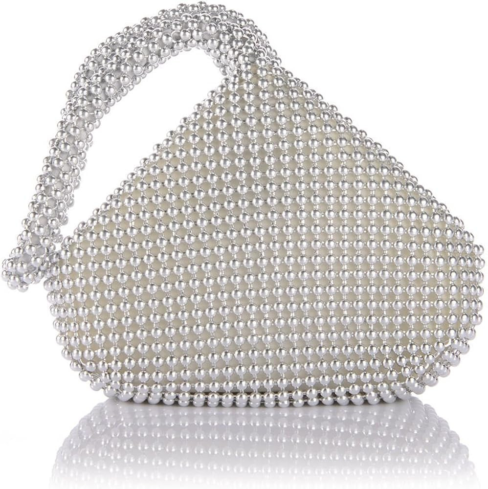 Women Silver Beaded Clutch Purse Womens Evening Bag Triangle Sequin Rhinestone Bucket Shoulder Ba... | Amazon (CA)