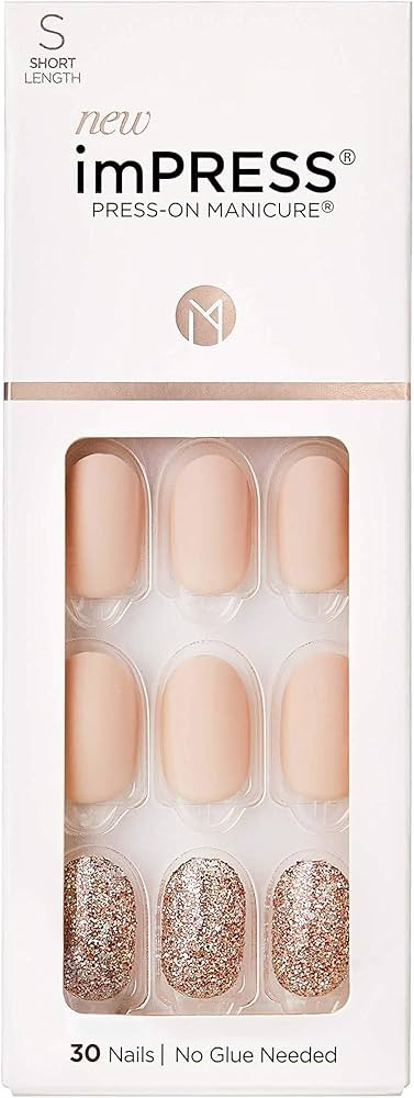KISS imPRESS No Glue Mani Press On Nails, Design, 'Evanesce', Beige, Short Size, Oval Shape, Incl... | Amazon (US)