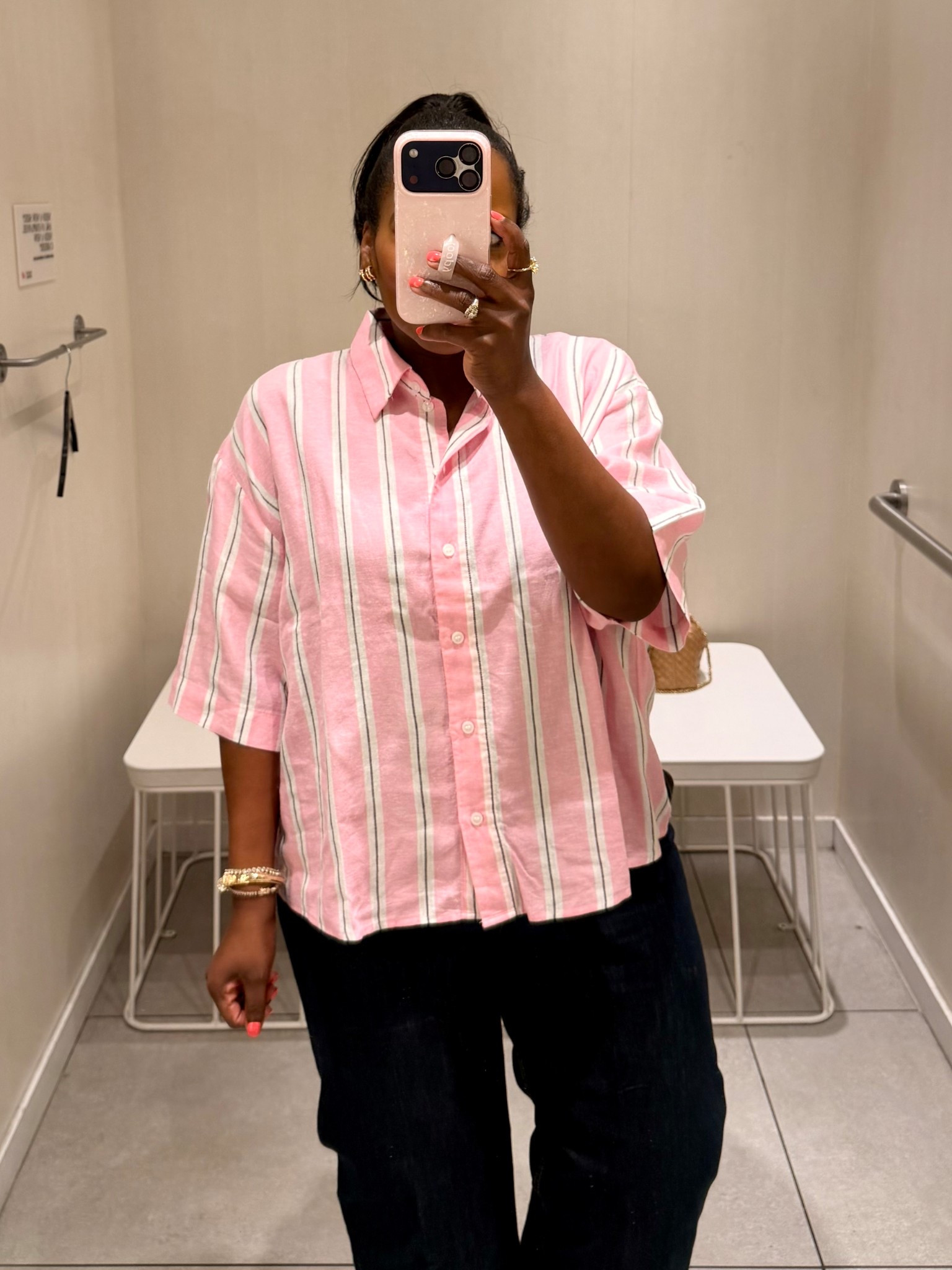 Oversized relaxed linen stripe blouse from H&M! Wearing the size L. 

#LTKgrwm #LTKMidsize #LTKTravel