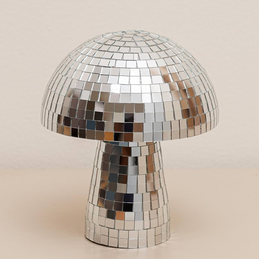 Silver Disco Ball Mushroom, Reflective Decorative Light Sculpture, Creative Mushroom Disco Ball, ... | Amazon (US)