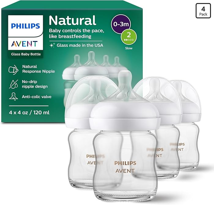 Philips Avent Natural Glass Baby Bottles with Natural Response Nipples (Slow Flow, Flow 2), 4oz, ... | Amazon (US)
