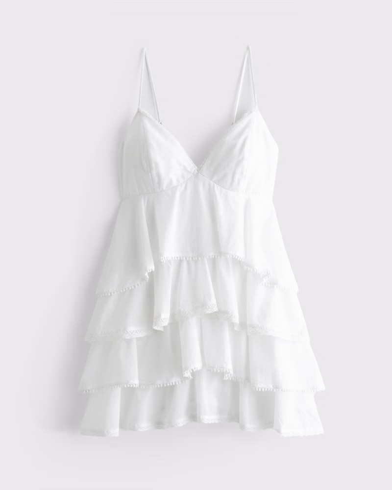 V-Neck Ruffle Tiered Mini Dress | Abercrombie & Fitch (US)