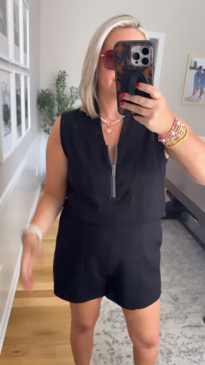 I love a one-piece outfit that takes all the guesswork out of getting dressed. This black romper has a sporty feel with the zip front and relaxed shorts, but still feels cute enough to wear beyond workouts. Add sneakers or sandals and you’re out the door.

black romper, active romper, casual outfit, sporty style, athleisure outfit, summer romper, travel outfit, everyday style, zip front romper, comfortable outfit, lovelylifestyling

#LTKootd #LTKdayinmylife #LTKOver40