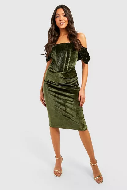 Off The Shoulder Velvet Corset Detail Dress | Boohoo.com (US & CA)