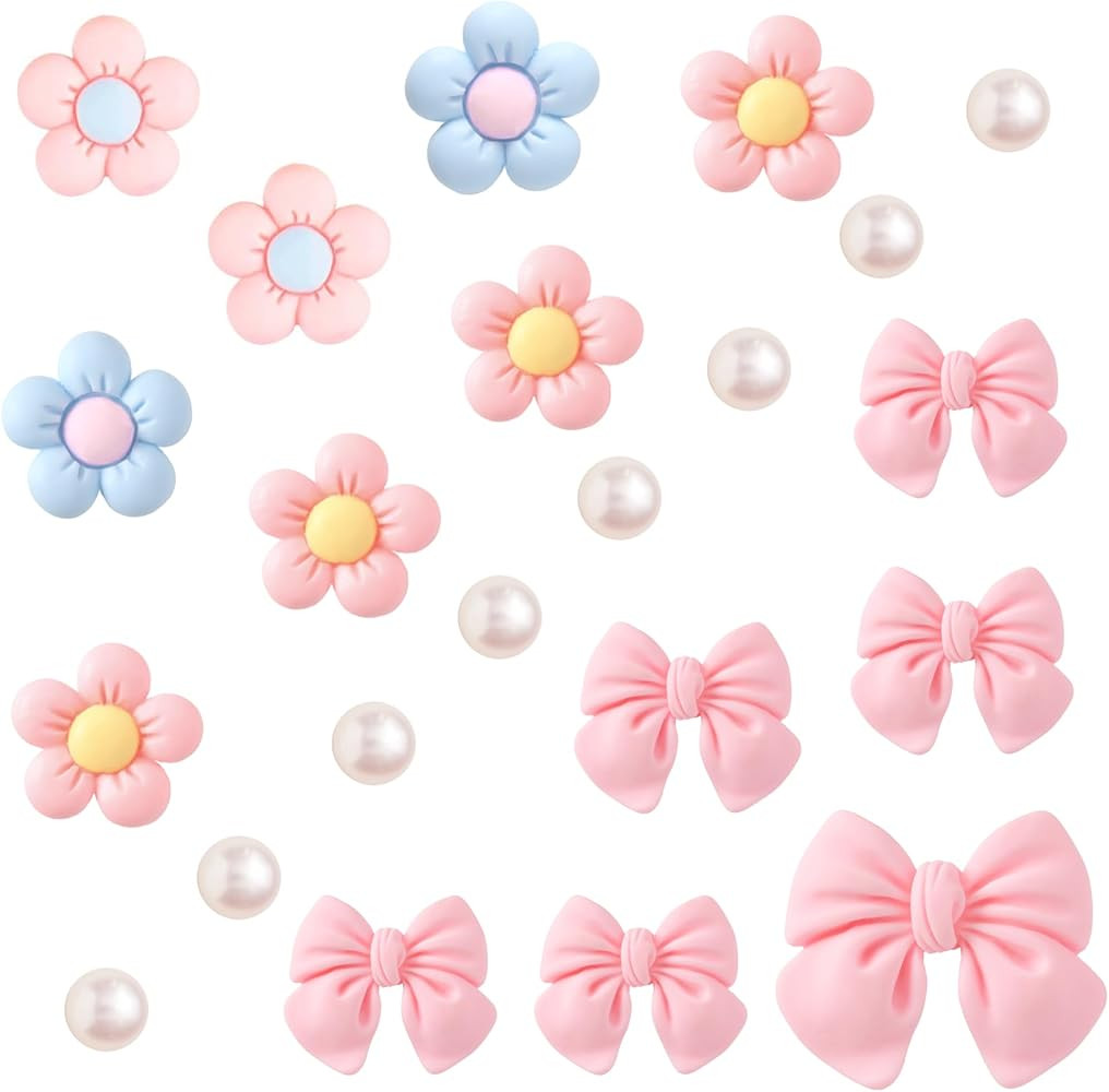 22Pcs Cute Shoe Charms for Girls Women,22Pcs Pink Flower Bow Shoe Charms with Pearl,Resin Flower ... | Amazon (US)