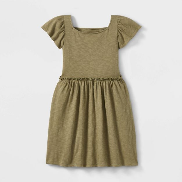 Girls&#39; Short Sleeve Dress - Cat &#38; Jack&#8482; Olive Green S | Target