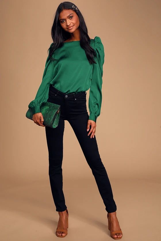 Love You Dearly Forest Green Satin Long Sleeve Top | Lulus (US)