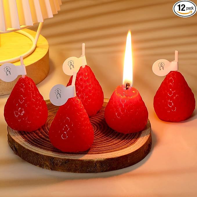 MTLEE Set of 12 Strawberry Shaped Scented Candle Valentine's Day Gift Fruit Soy Wax Decorative Ca... | Amazon (US)