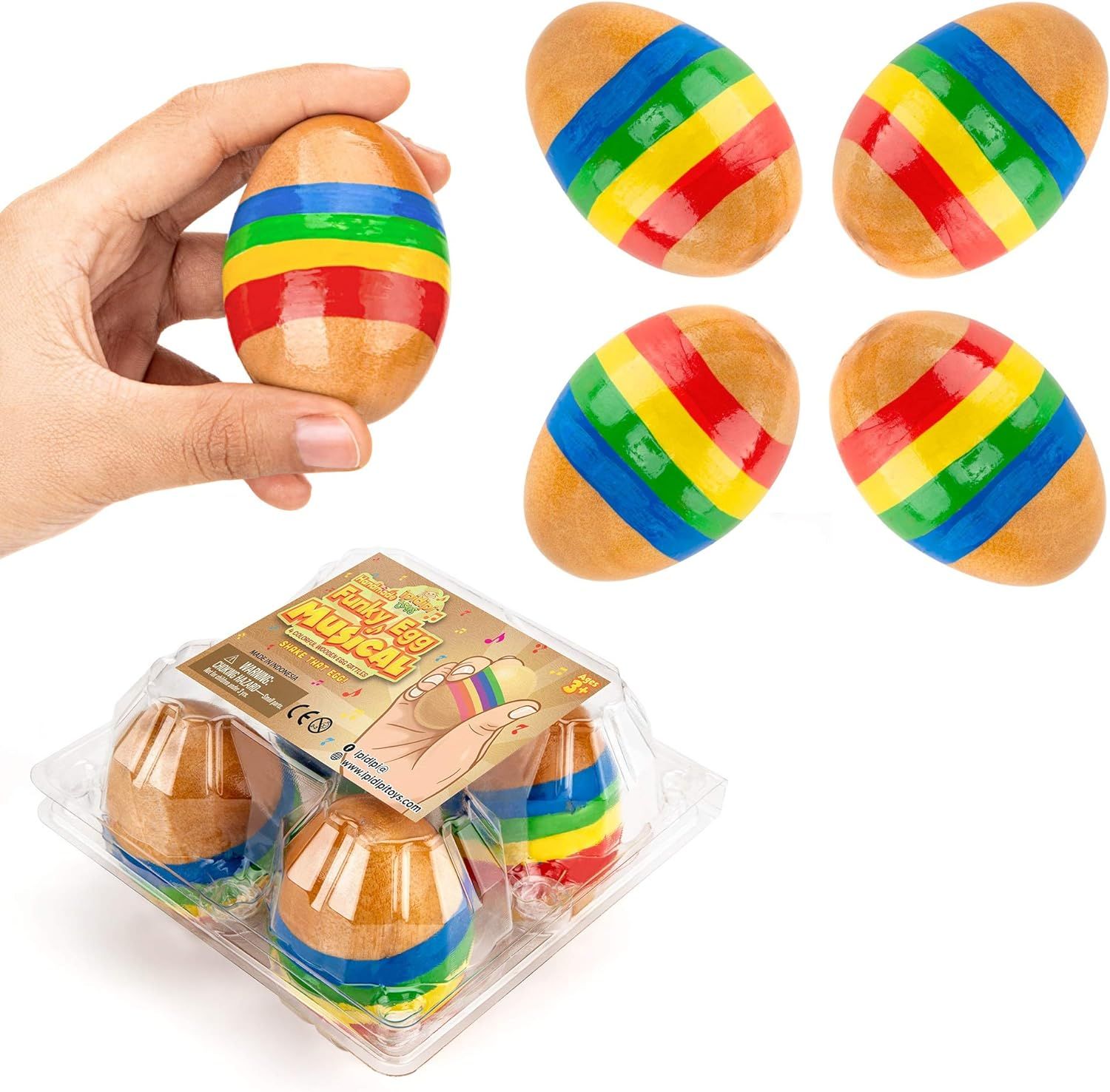 Funky Egg Musical Handmade Stocking Stuffers Shakers Maracas for Kids 4 -Pack Natural, Wooden Per... | Amazon (US)