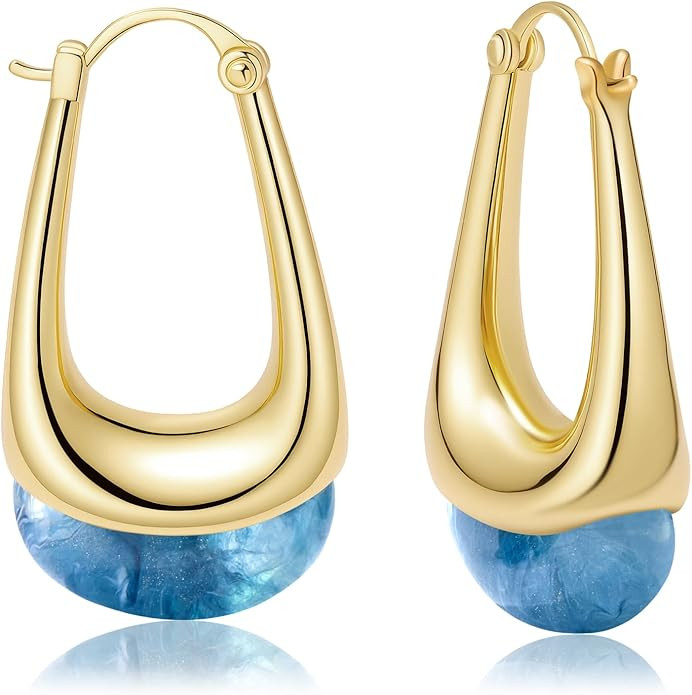 Acrylic Gold Hoop Earrings Chunky Statement Dangle Drop Huggie Earring Colorful Resin Jewelry for... | Amazon (US)