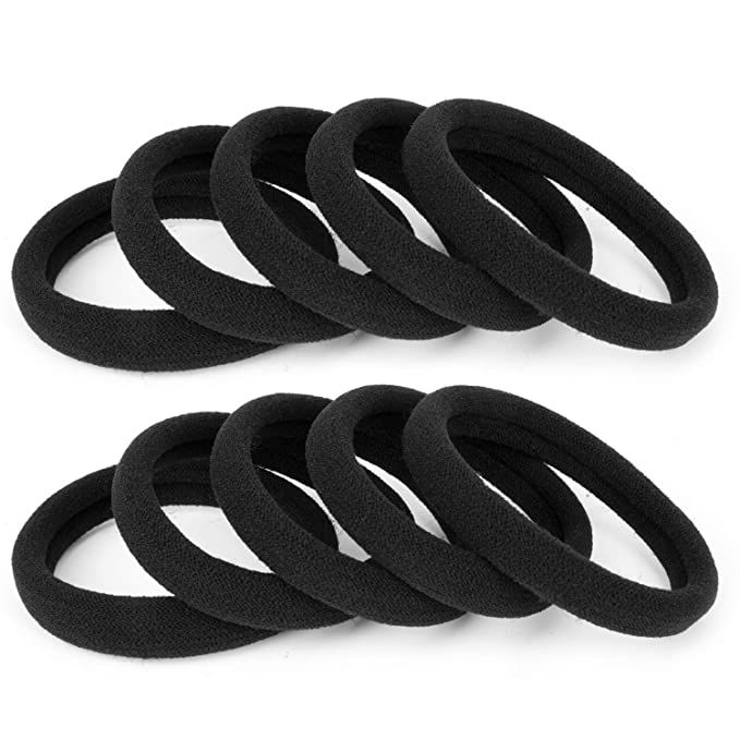100PCS Large Black Hair Ties Band – Thick Cotton Seamless Ponytail Holders – Hair Elastics Ha... | Amazon (US)
