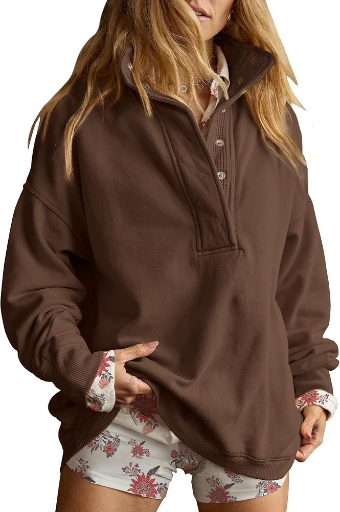 Gacaky Sweatshirt for Women Oversized Henley Neck Pullover Top Fall Outfits | Amazon (US)