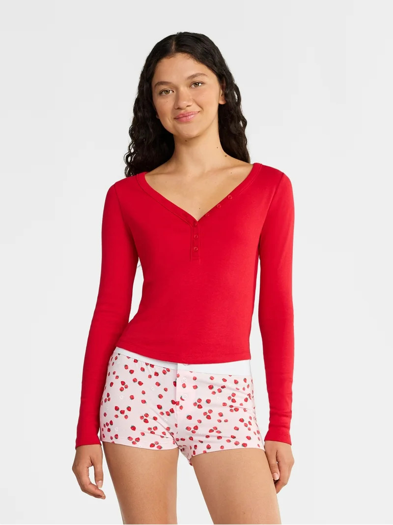 No Boundaries Henley Top with Long Sleeves, Women’s | Walmart (US)