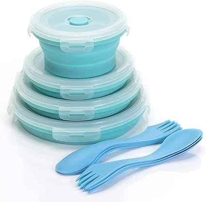 Set of 4 Collapsible Food Storage Containers With Lids 1200ml/800ml/500ml/350ml - Silicone Leak-P... | Amazon (US)