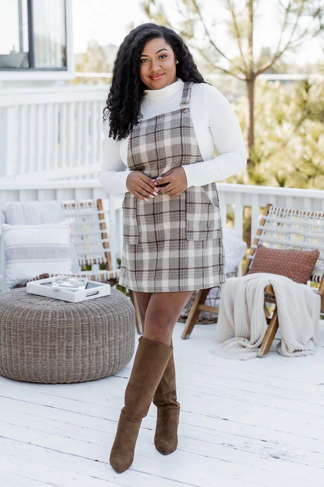 Change In The Air Tan Plaid Jumper | Pink Lily