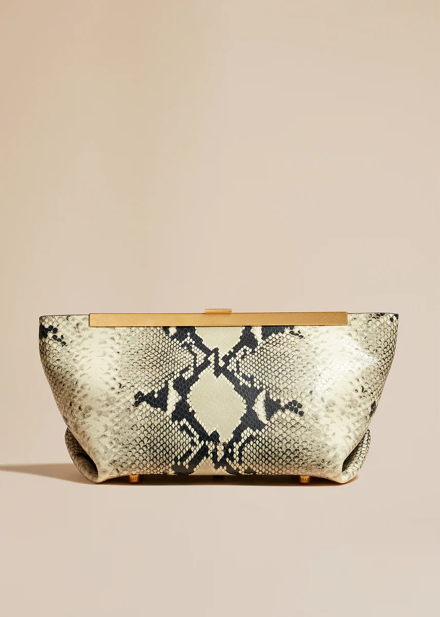 The Aimee Clutch in Natural Python-Embossed Leather | Khaite