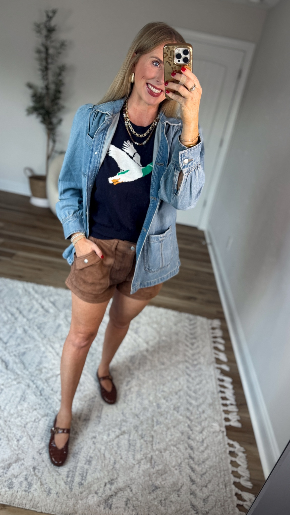 Daily try on, Walmart outfit, Walmart fashion, Walmart try on, free assembly, scenario, chore jacket, duck sweater, faux suede shorts

#LTKootd