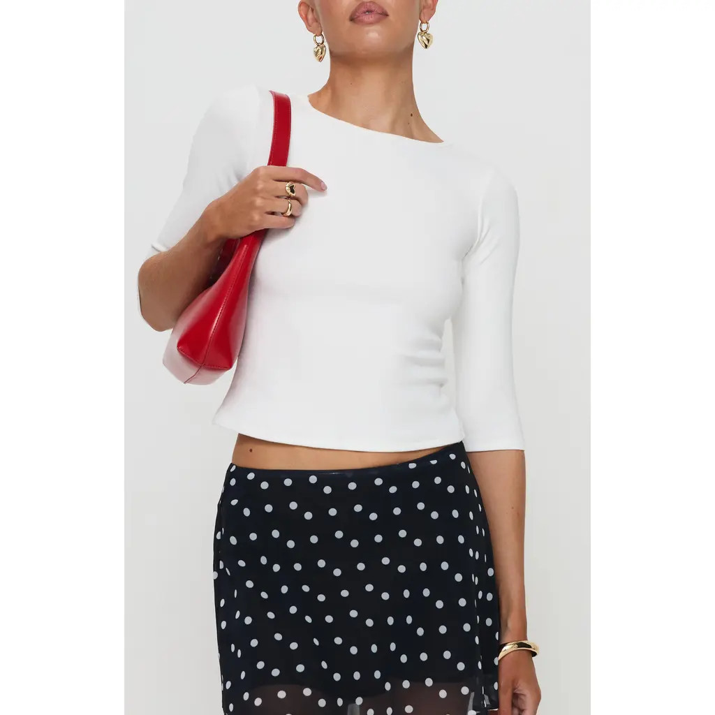 Princess Polly Elaia Three-Quarter Sleeve Crop Top in White at Nordstrom, Size 4 | Nordstrom