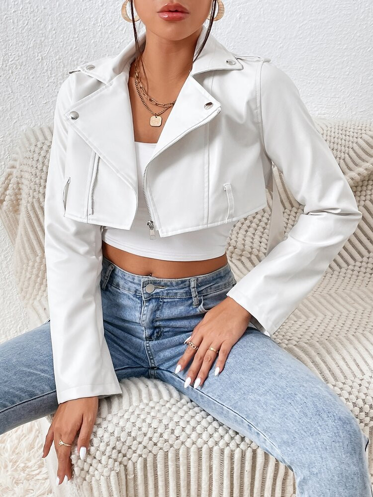 New
     
      Zip Up PU Crop Moto Jacket | SHEIN