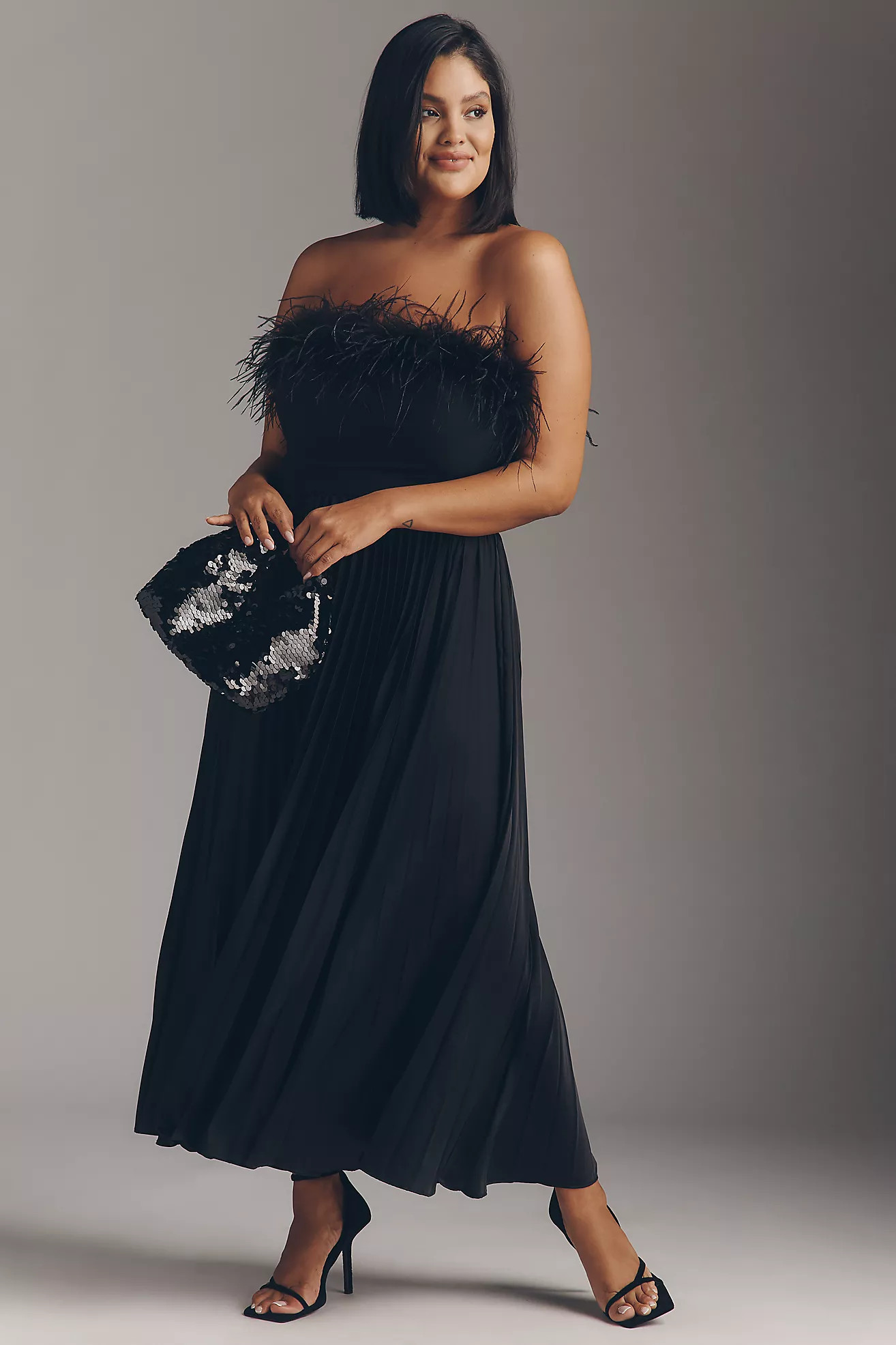 Hutch Strapless Faux Feather Midi Dress | Anthropologie (US)