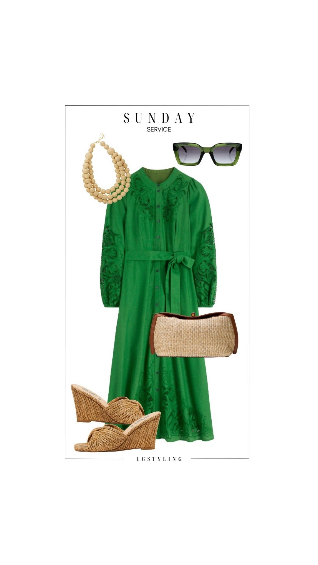 SUNDAY – Service
A timeless Sunday outfit centered around a beautiful emerald dress. The embroidered details and waist tie create an elegant silhouette, while woven wedges and a raffia clutch bring in warm texture for a soft, classic finish. Perfect for church, brunch, or a spring gathering.

Graceful, polished, and effortless.

#LTKStyle #SundayStyle #ChurchOutfit #SpringDress #ElegantStyle #ClassicWardrobe #WovenAccessories #TimelessStyle #LTKSpring #ChicStyle

 

#LTKgrwm #LTKootd
