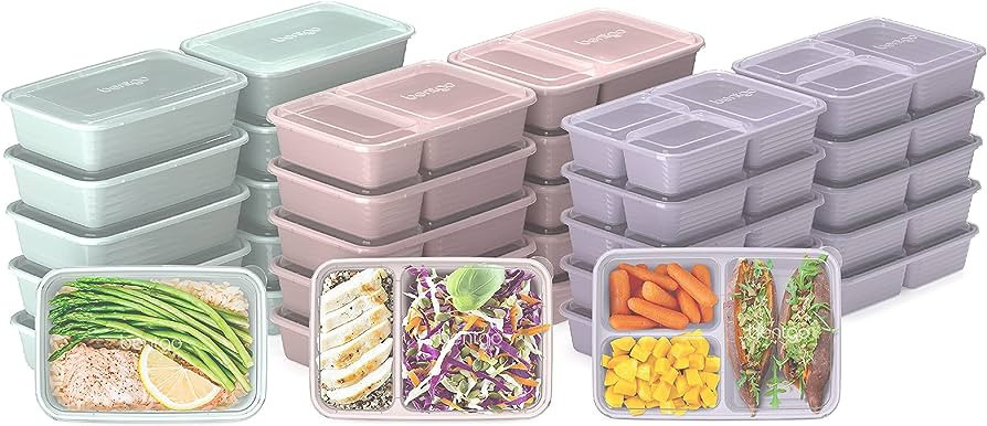 Bentgo® Prep 60-Piece Meal Prep Kit - 1, 2, & 3-Compartment Containers with Custom Fit Lids - Mi... | Amazon (US)