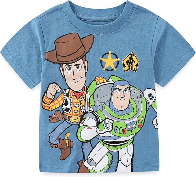 Disney Toy Story Woody and Buzz Lightyear Boys Short Sleeve T-Shirt for Toddler and Big Kids | Amazon (US)