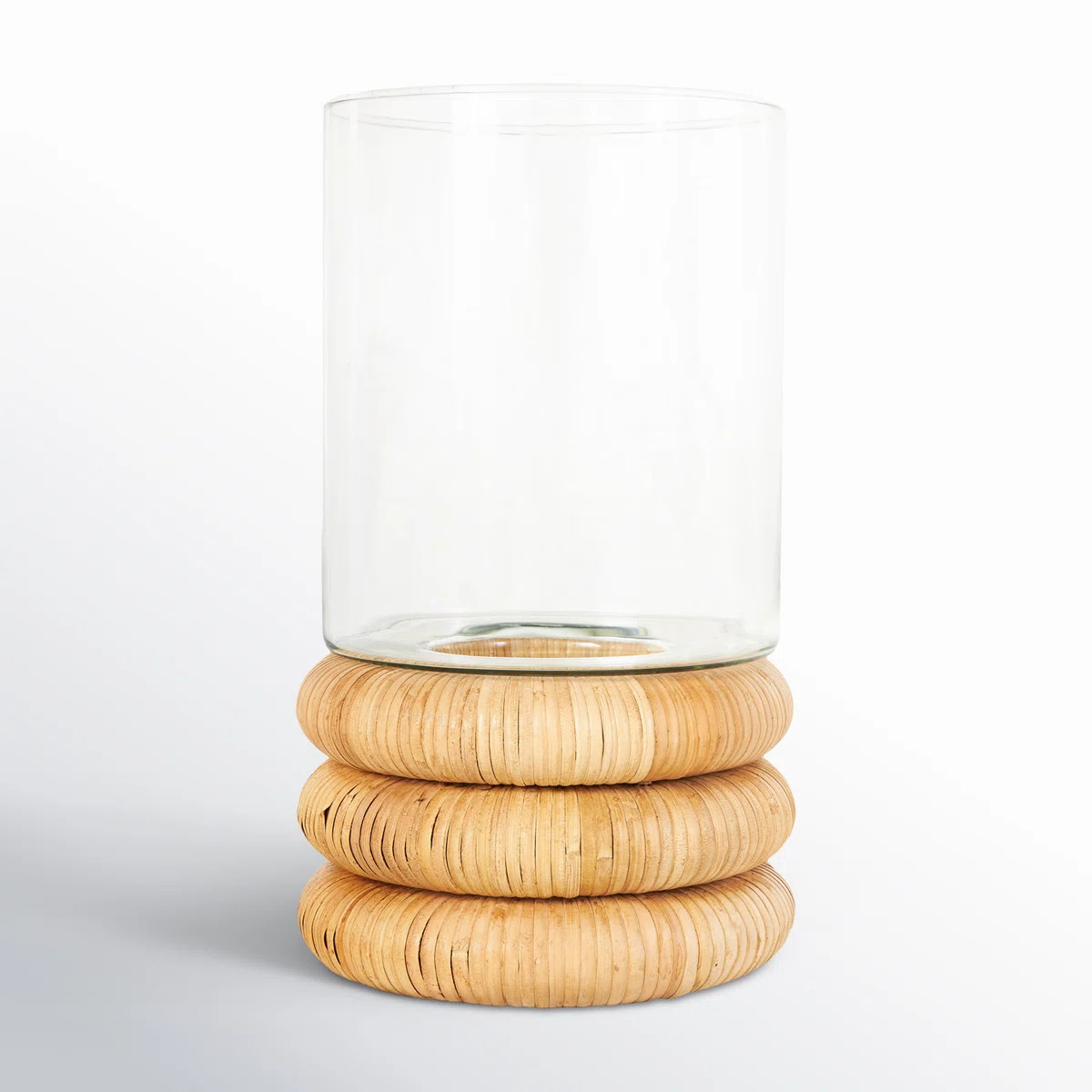 Cole And Grey Glass Round Hurricane Lamp With Light Brown Woven Base | Joss & Main